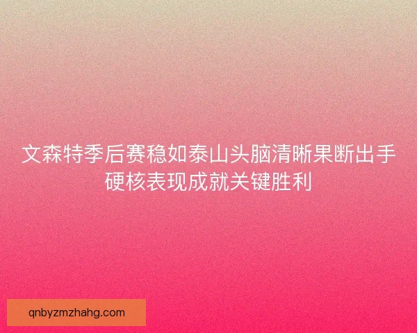 文森特季后赛稳如泰山头脑清晰果断出手硬核表现成就关键胜利